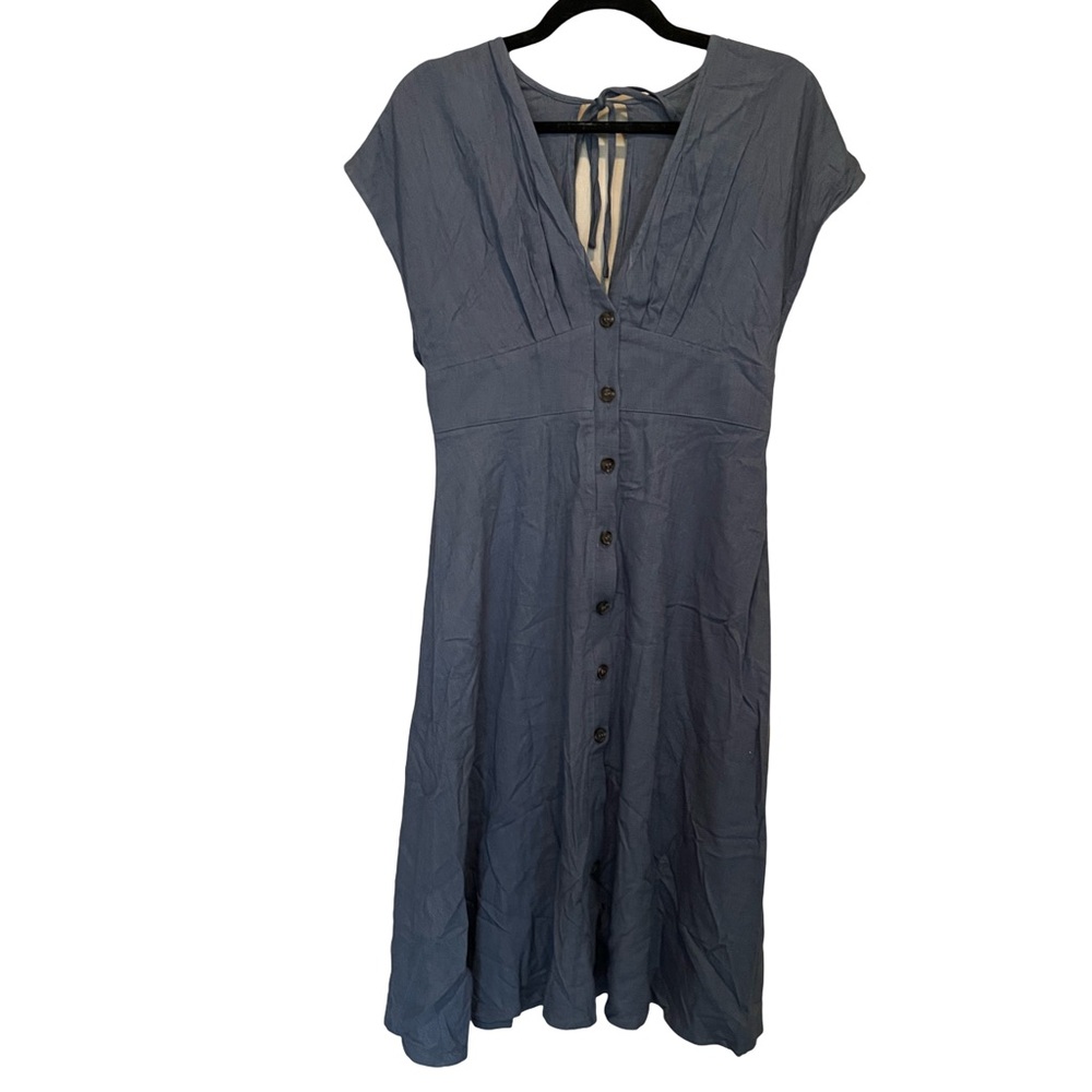 Elegant Blue Button-Down Midi Dress